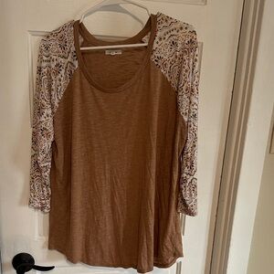 Brown and Cream Women's Top